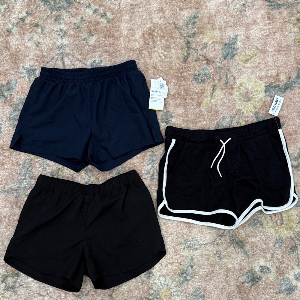 3 new old navy girl shorts xl 14 16 black navy black stripe